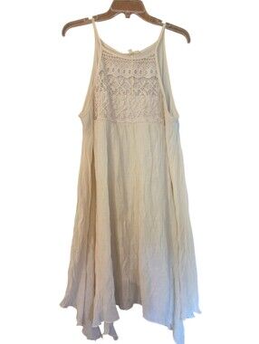 Rebellion Crochet Top Cream Midi Dress Flowy Boho Cottagecore Size Large